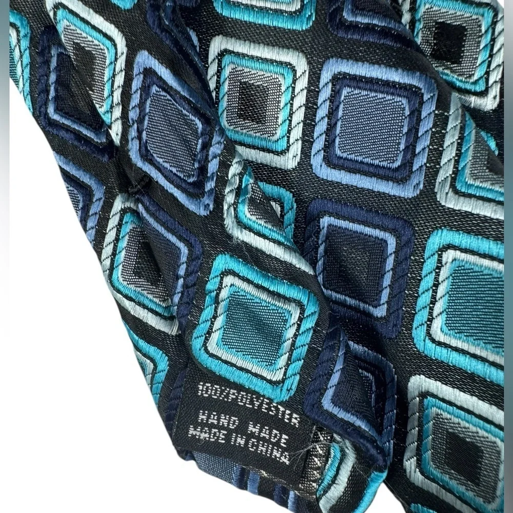 Alexander Julian Colours Tie Geometric Blue Square Pattern | 100% Polyester N210